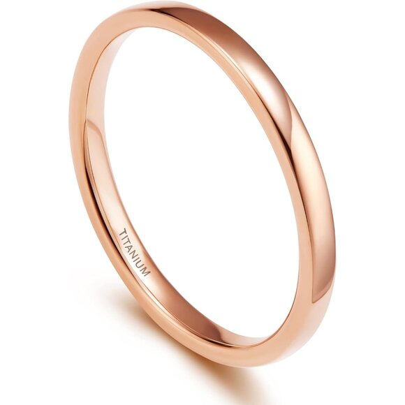 🆕 Women Gold Titanium Plain Dome High Polished Wedding Band Ring Comfort Fit - Picture 2 of 6